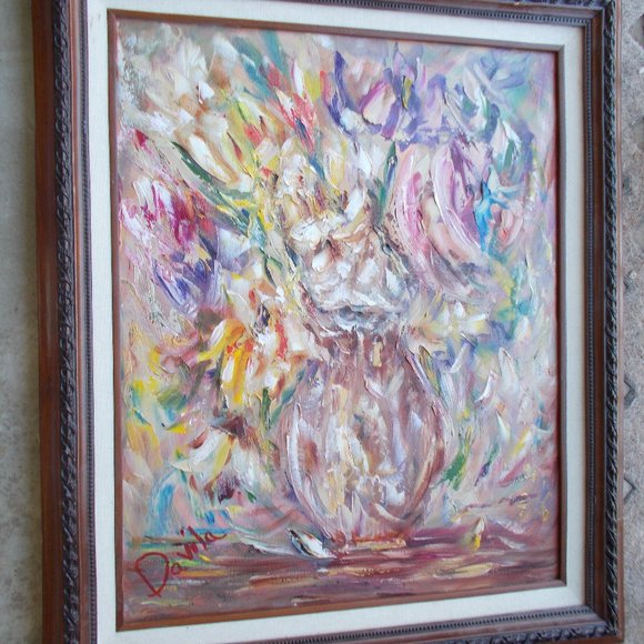Original "Immaculate Floral" impressionistic oil painting 16"x20" framed - Picture 6 of 6
